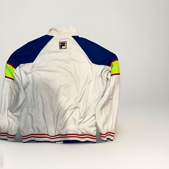 Vintage FILA Track Jacket Mens XL White Sony Open Tennis White Neon Green 90's - Picture 9 of 12